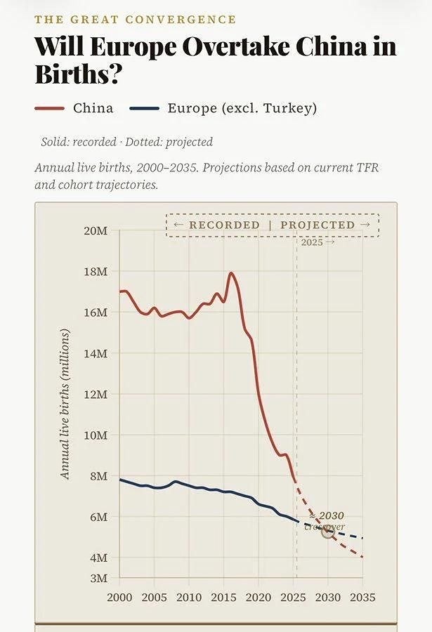 Впервые в истории Европа может обогнать Китай по количеству ежегодных рождений к 2030 году