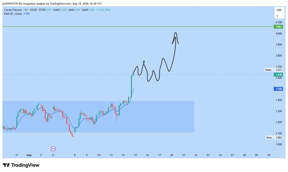 Рост какао после накопления: стратегия — докупка после теста уровня