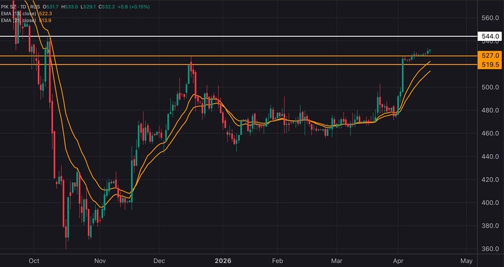 Восходящий импульс акций ПИК сохраняется: ждать ли роста до 550 рублей