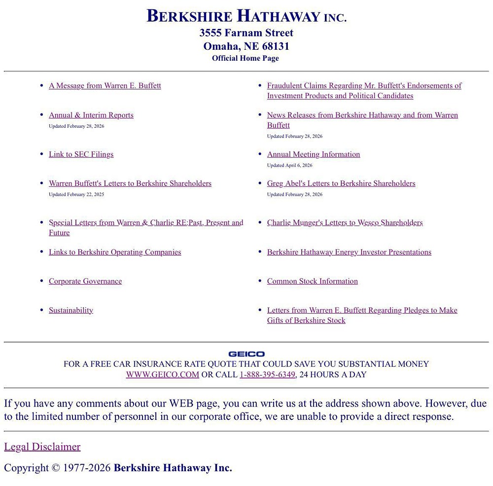 Это сайт Berkshire Hathaway легендарного Уоррена Баффетта