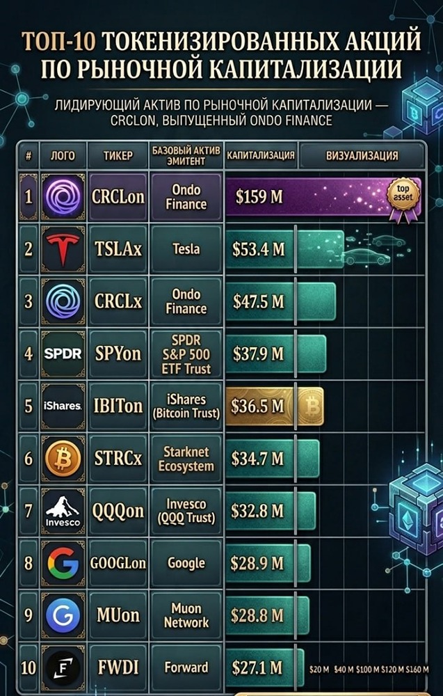 10 ведущих токенизированных акций по рыночной капитализации