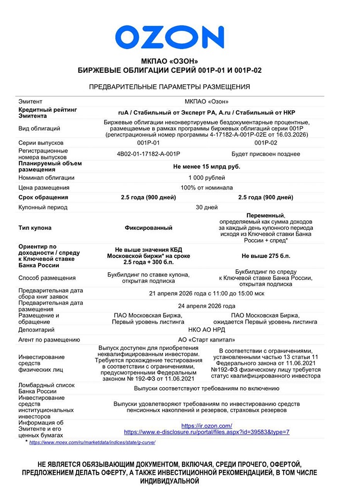 Ozon выпускает облигации 1Р1 и 1Р2: стоит ли инвестировать в 2026 году