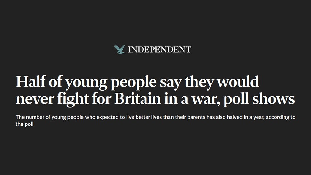 Половина молодёжи Британии не готова идти на фронт в случае войны