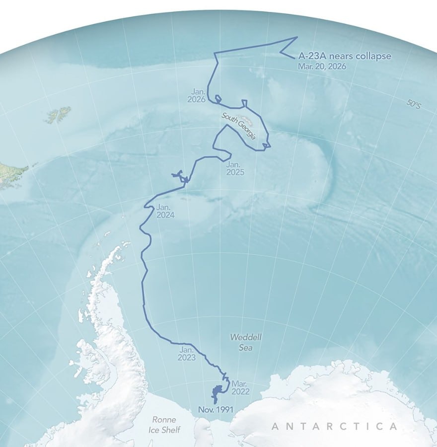 Крупнейший айсберг A23a почти полностью разрушился