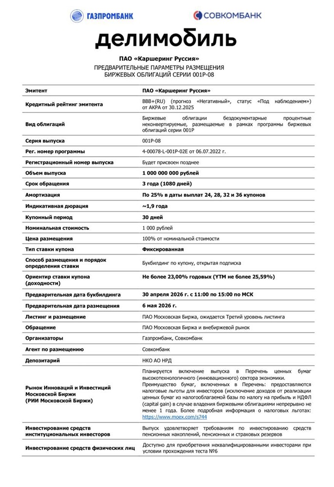 Делимобиль выпускает облигации: сбор заявок 30 апреля, размещение 6 мая