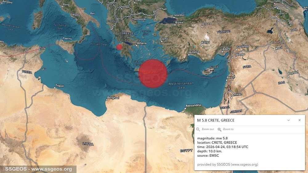 Серия землетрясений, самое значительное из которых магнитудой 5,8, сегодня фиксируется по всей Греции и на Крите