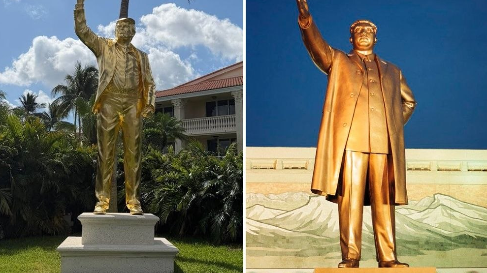 Золотая статуя Трампа в его гольф-клубе в Майами отлита по образу и подобию памятнику любимому вождю Ким Ир Сену