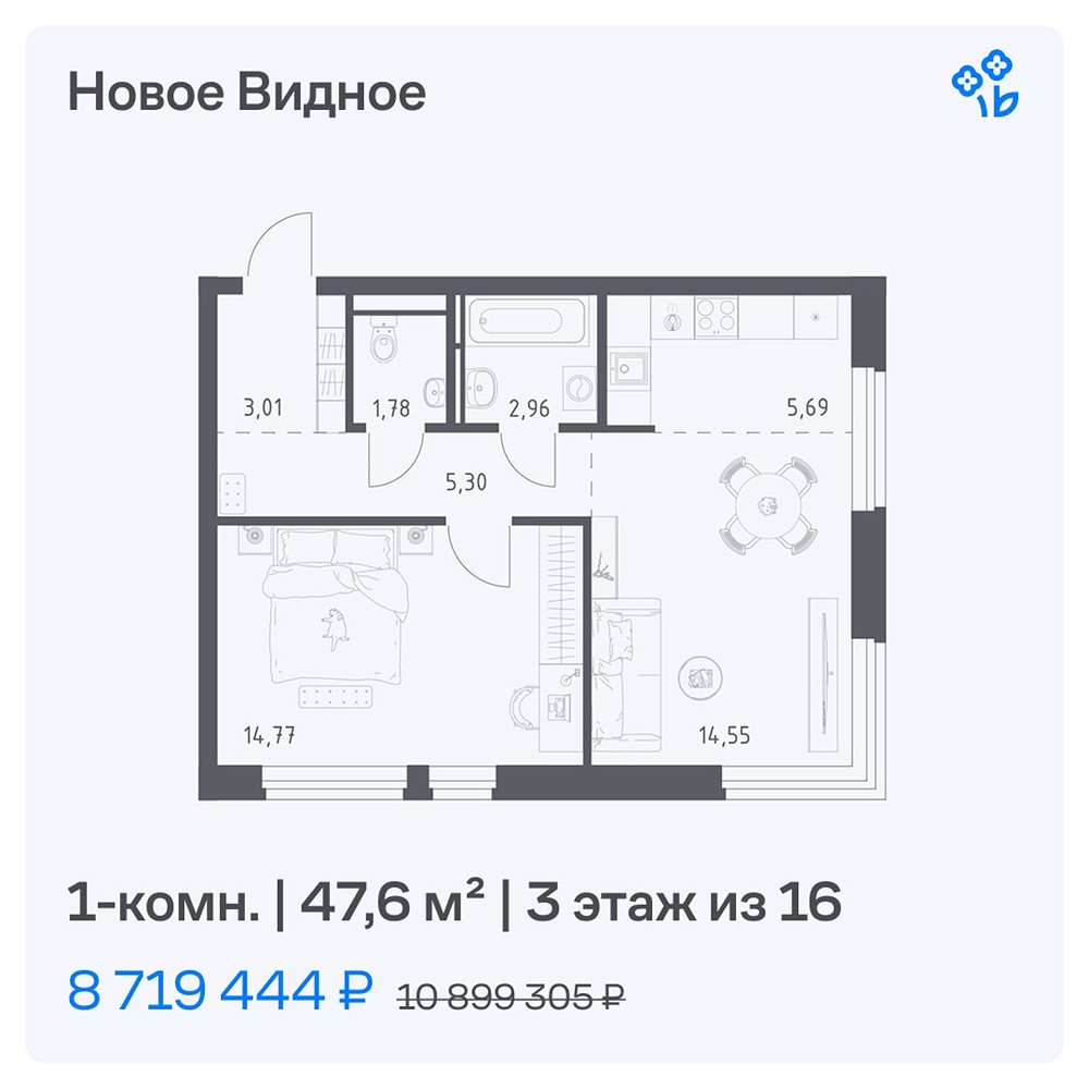 Квартира дня от ГК «Самолёт»: готовые квартиры со скидкой до 20 % весной