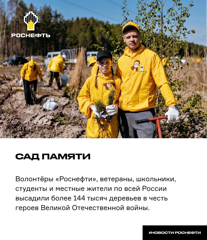 Волонтёры «Роснефти» высадили более 144 тысяч деревьев в рамках «Сада памяти»