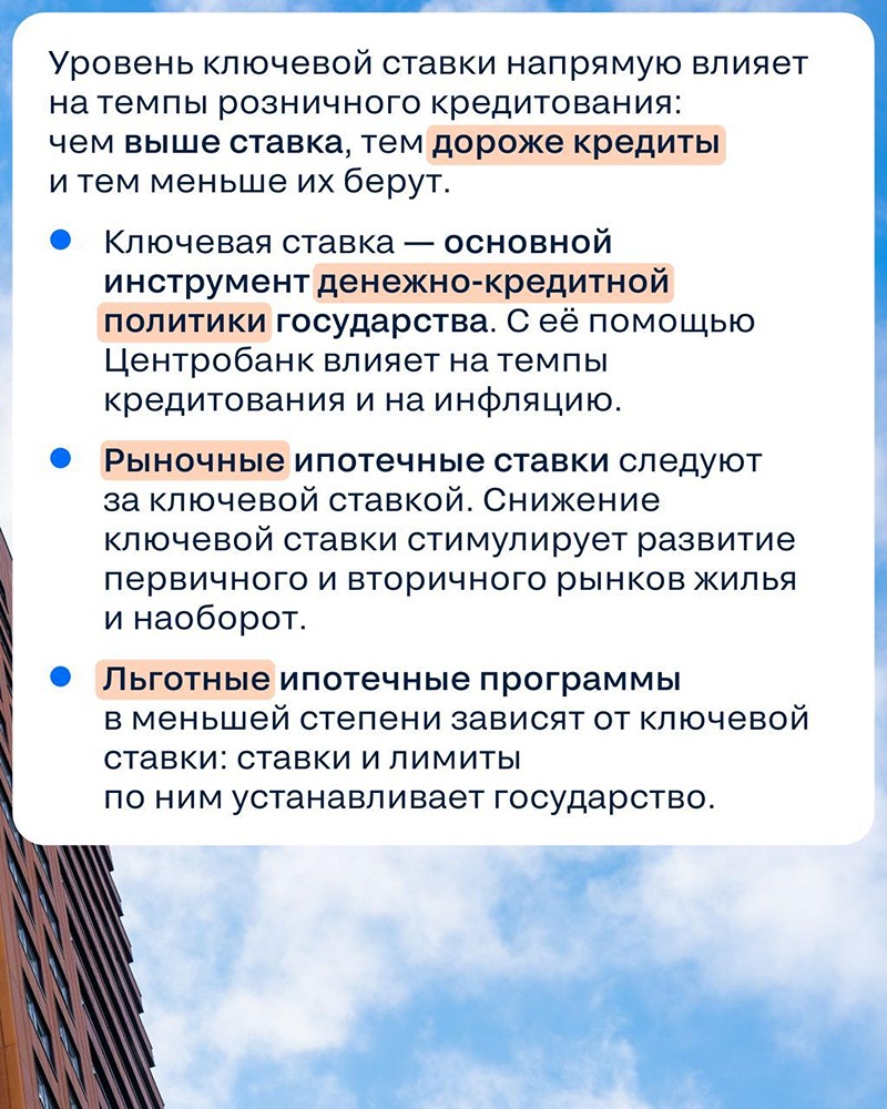 В Циан рассказали, как ключевая ставка ЦБ РФ влияет на ипотеку
