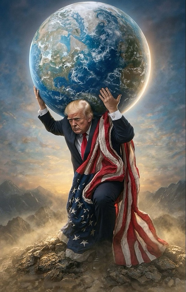 Трамп изобразил себя в виде атланта, держащего земной шар. Изображение, сгенерированное ИИ, он опубликовал на своей странице в Truth Social