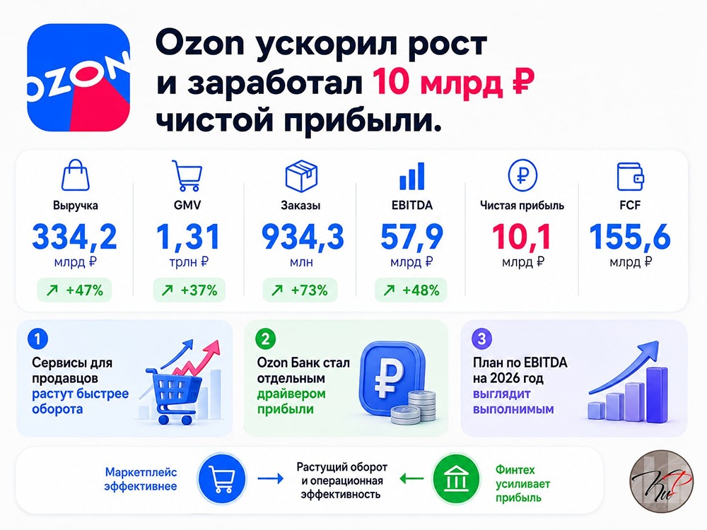 Ускорение роста Ozon: GMV +37%, заказы +73%, но логистические риски и давление на маржу банка остаются ключевыми вызовами