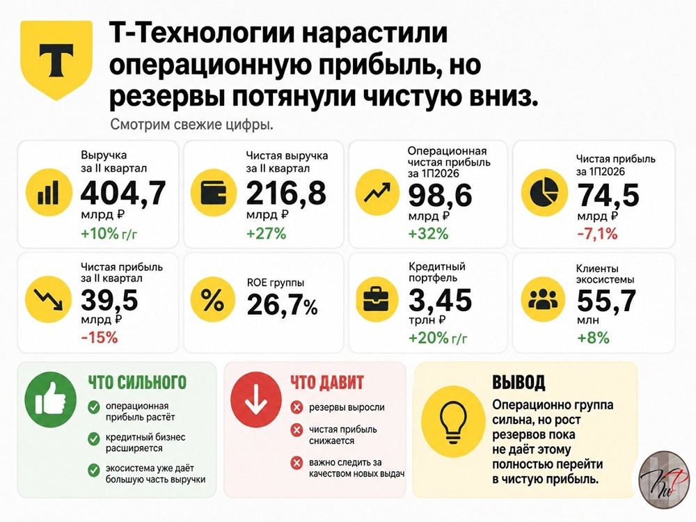 Сильная операционная динамика «Т-Технологий»: +32% по прибыли, но -7,1% по чистой прибыли из-за роста резервов