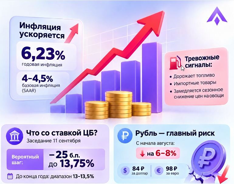 Инфляция снова ускоряется. Что это значит для ставки ЦБ и рубля? Давайте разбираться