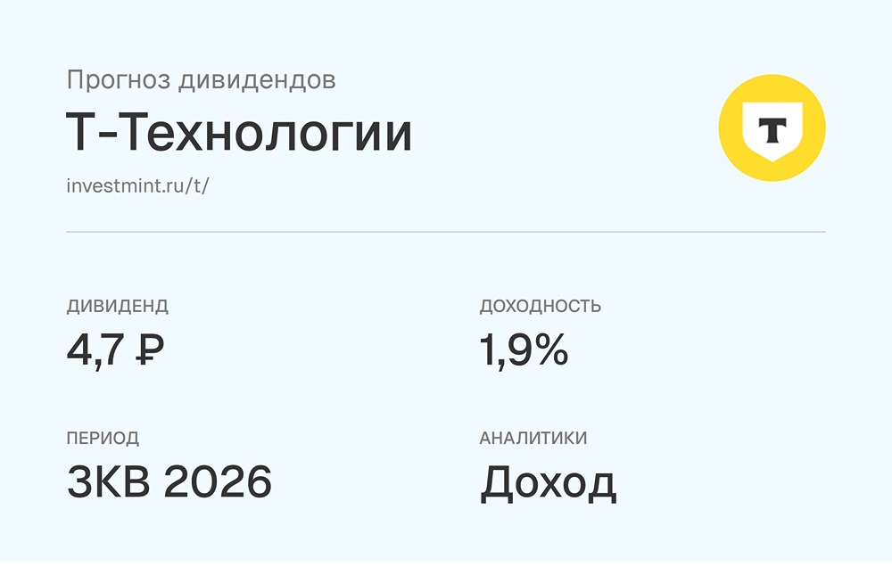 Прогноз дивидендов акциям Т-Технологии за 3 квартал 2026 года