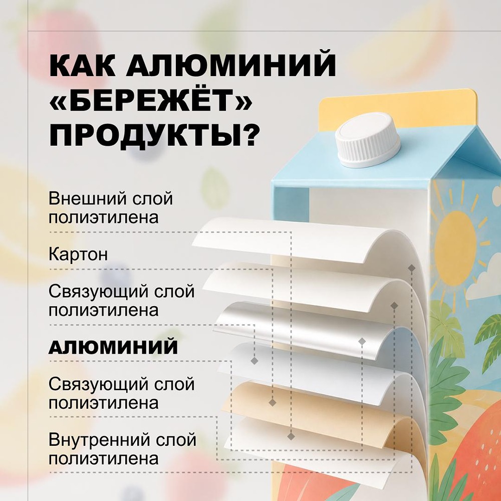 Алюминий в жару: как тонкий слой фольги в тетрапаке сохраняет свежесть кефира, йогурта и соков — и почему это инженерный подвиг в обычной упаковке