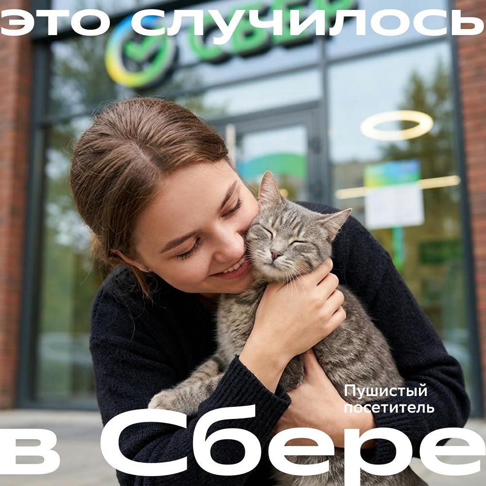 Пушистый гость знал, куда идти: в Тольятти кот Матроскин сам пришёл в отделение Сбера — и помог вернуть бабушке улыбку, а вечером они ушли домой вместе