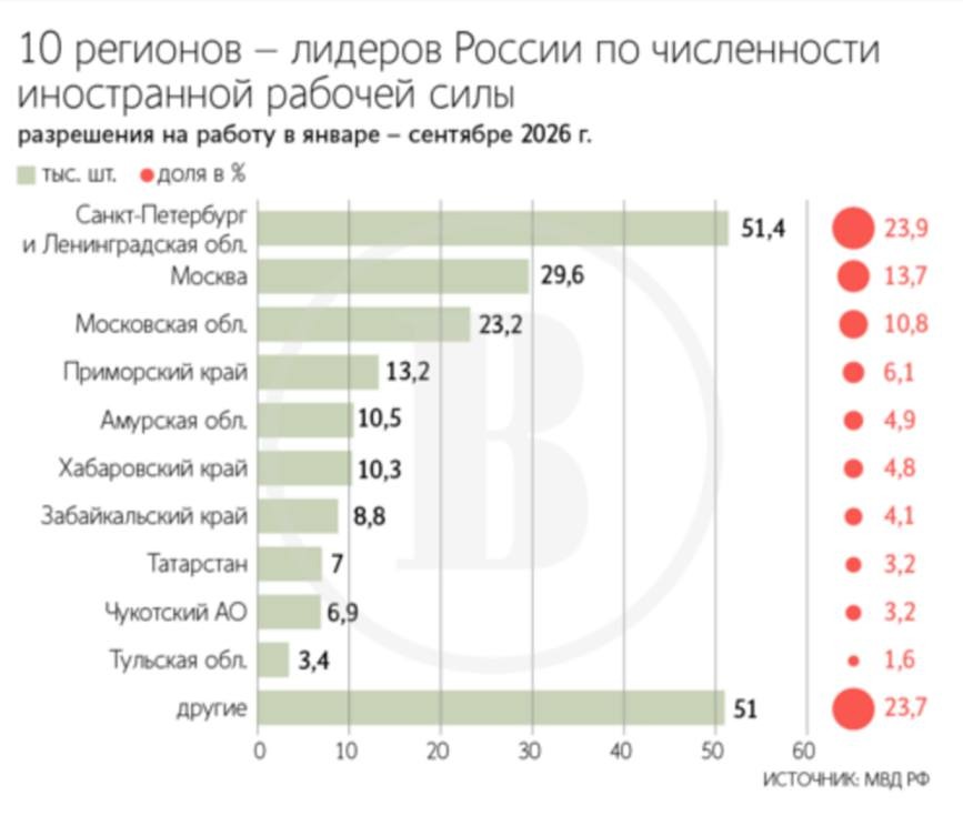 215 300 разрешений в России: данные МВД по визовым работникам