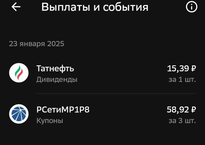 Пришло немного купонов и див татнефти