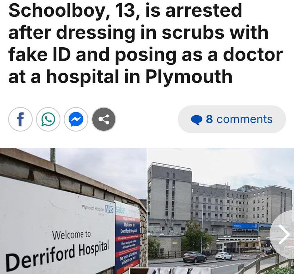 В Великобритании был арестован 13-летний ученик, который пытался выдать себя за медицинского работника