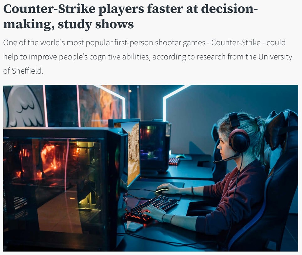 Результаты исследования продемонстрировали, что игра в Counter-Strike оказывает положительное влияние на развитие когнитивных функций человека