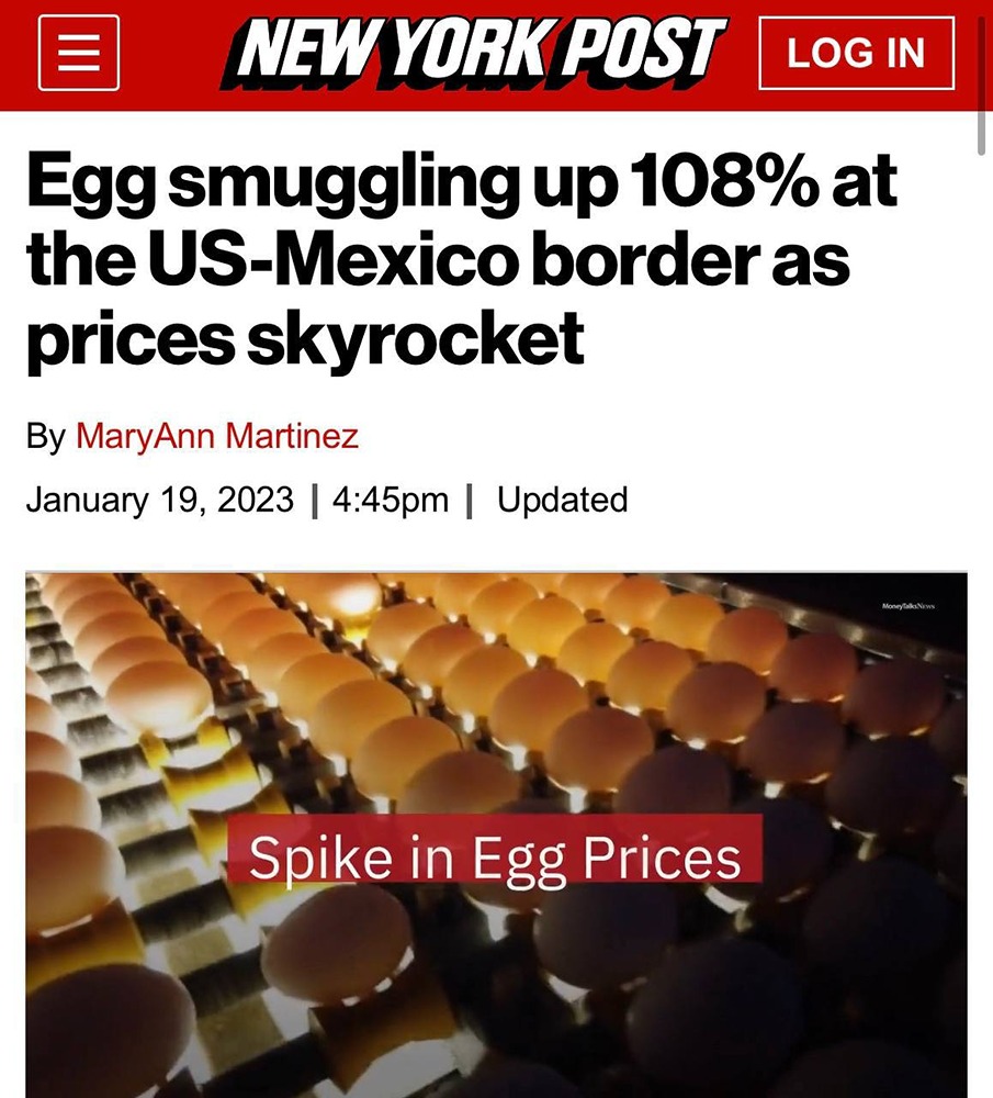 В Соединённых Штатах Америки в связи с резким увеличением стоимости яиц активизировались нелегальные поставщики из Мексики