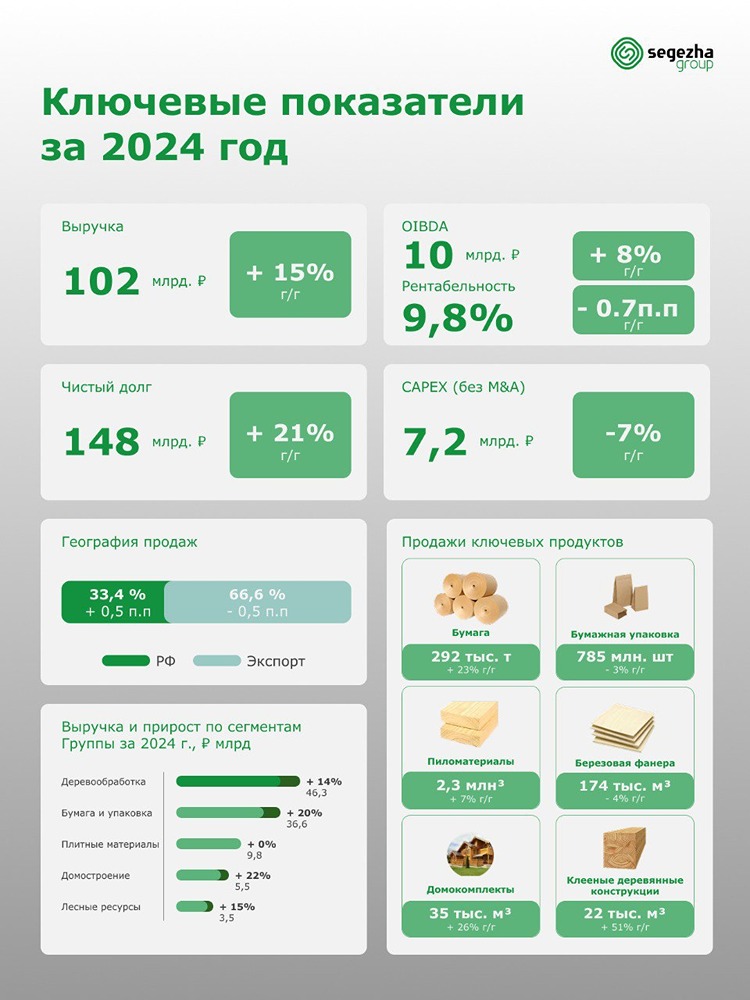 Как изменился уровень выручки группы компаний «Сегежа» в 2024 году?