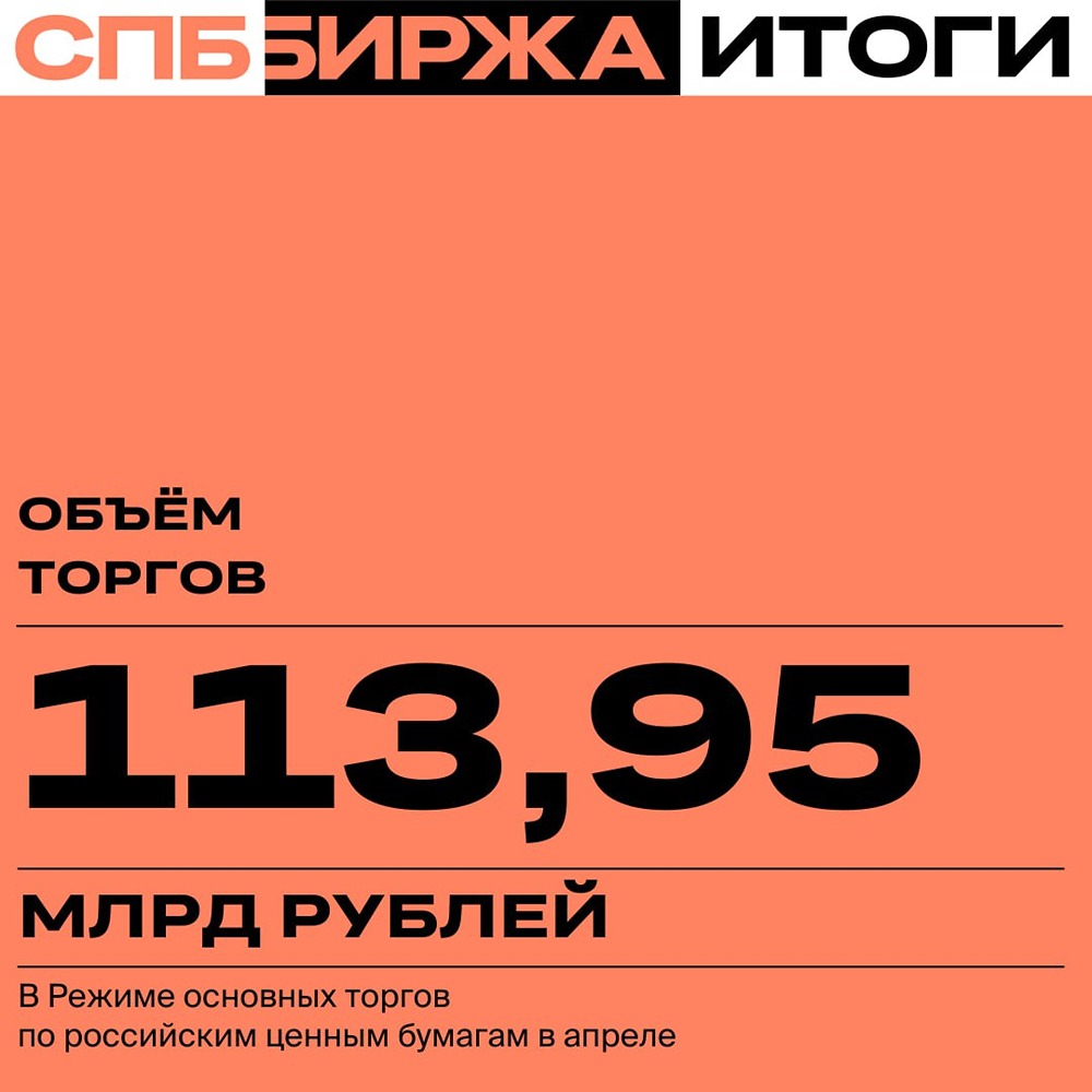 Каковы были объёмы торгов на СПБ бирже в апреле по сравнению с предыдущими месяцами?