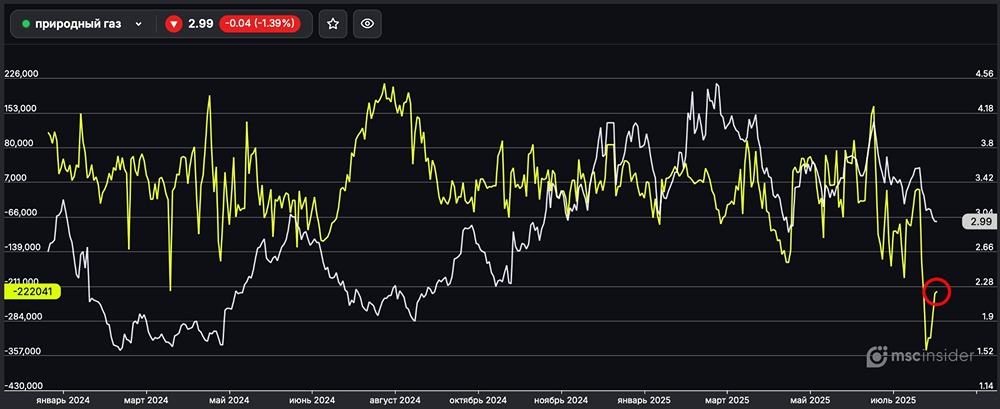 Снижение шортов юрлиц на фьючерс природного газа — последние данные